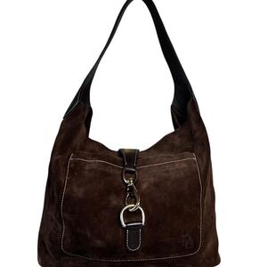 Vintage Dooney & Bourke Brown Suede Leather Hobo Shoulder Bag J7703901